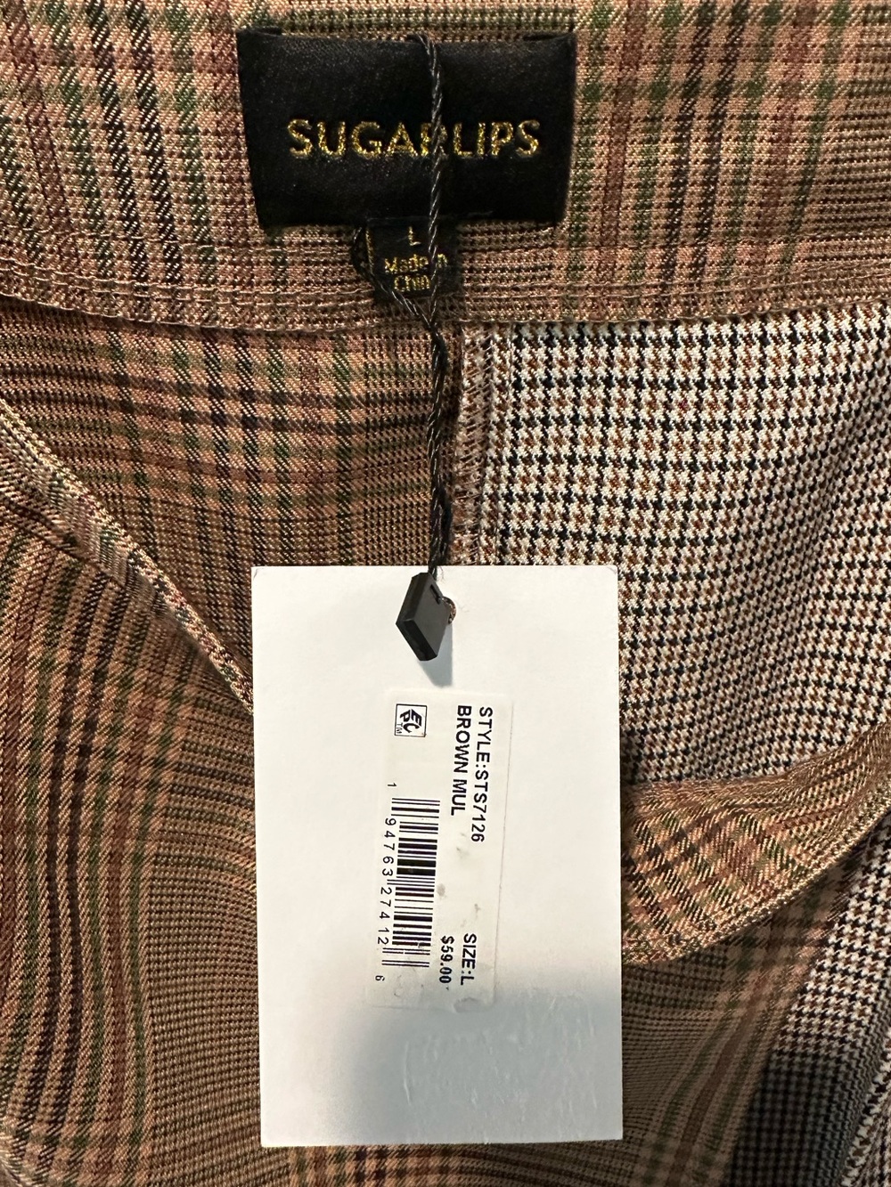 NWT Sugarlips Brown Pleated Plaid Mini Skirt Size Large - Picture 4 of 6